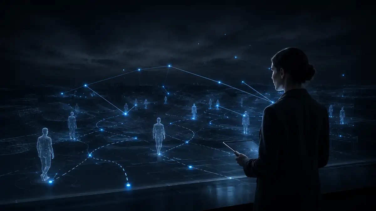 Researcher viewing a connected synthetic population simulation